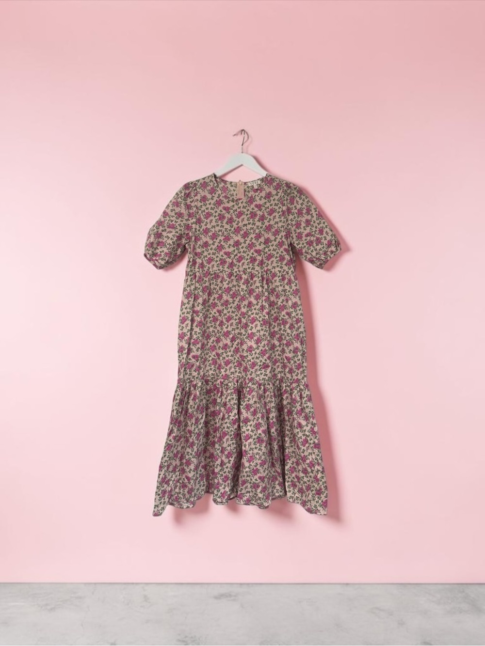 TCEC Pink Floral Dress with Green Leaf Print